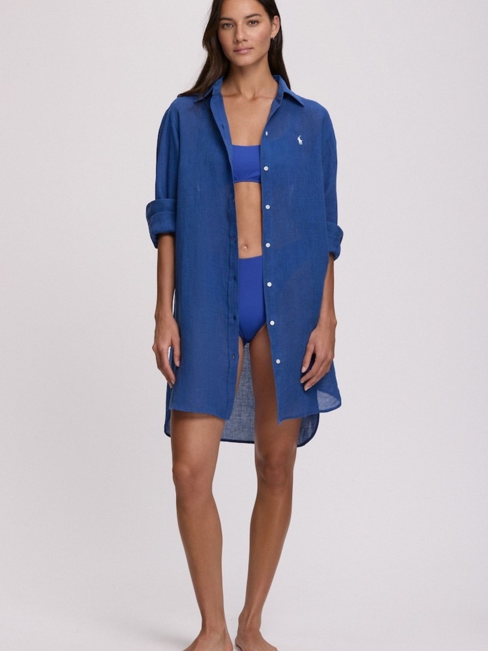 Ralph Lauren Royal Blue Linen Button-Down Shirt Dress/Coverup
